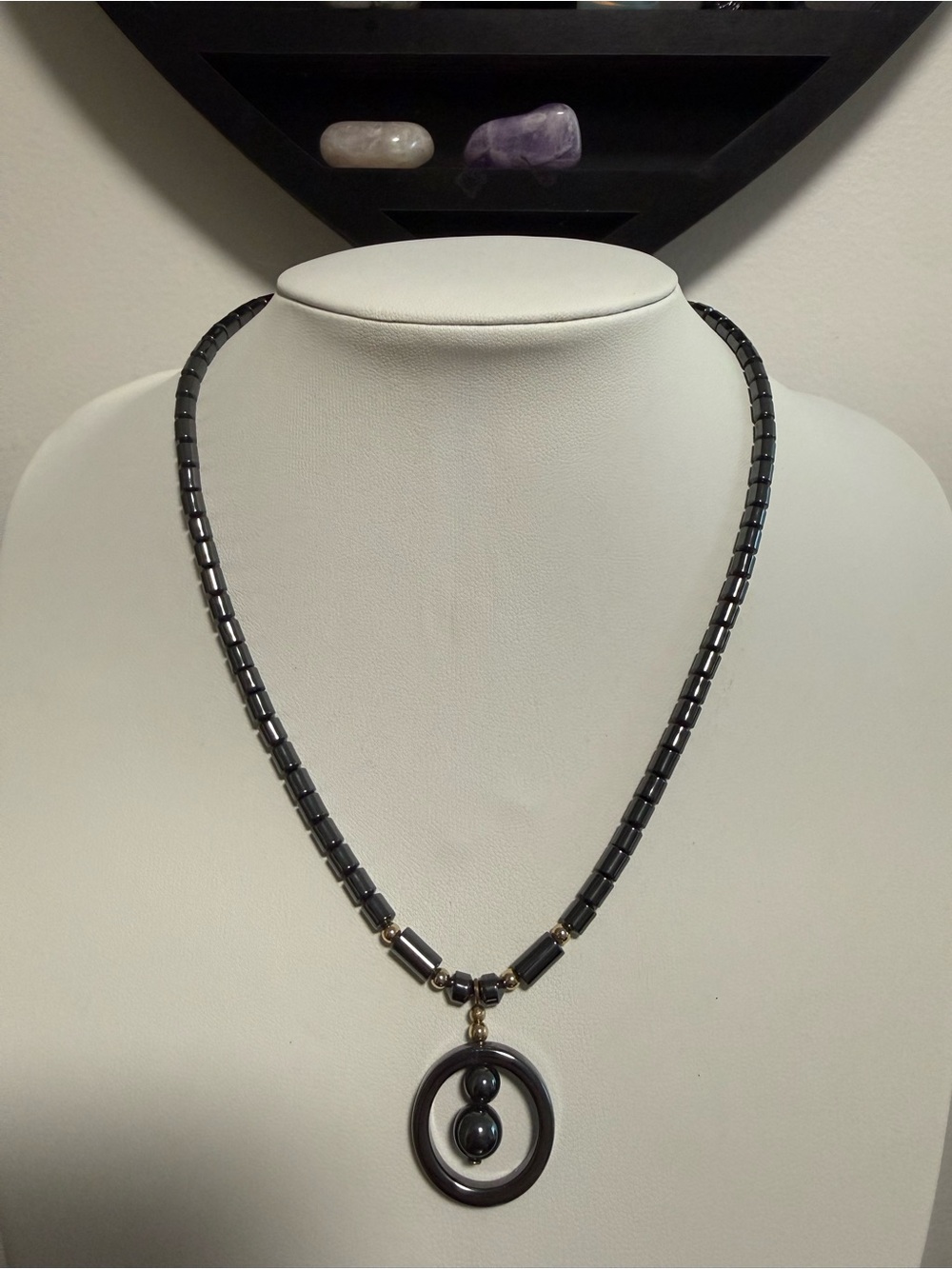 Hematite Bead Necklace with Circle Pendant